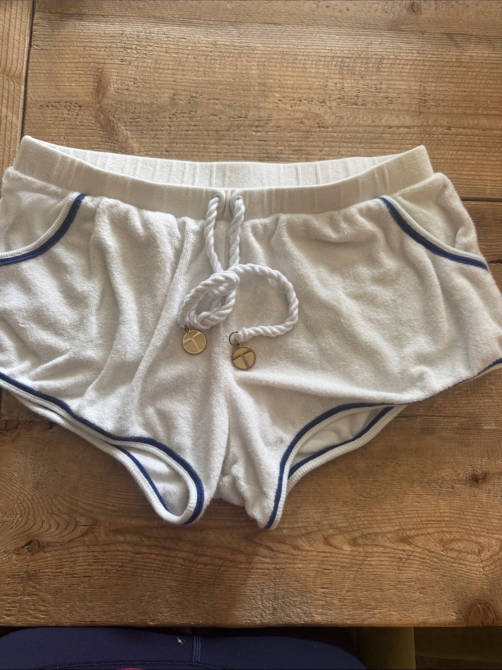 Trina Turk White Terry Shorts with Navy Trim